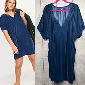 Old Navy Blue Velvet Tunic Dress 3X Plus Size Short Sleeve V Neck Effortless